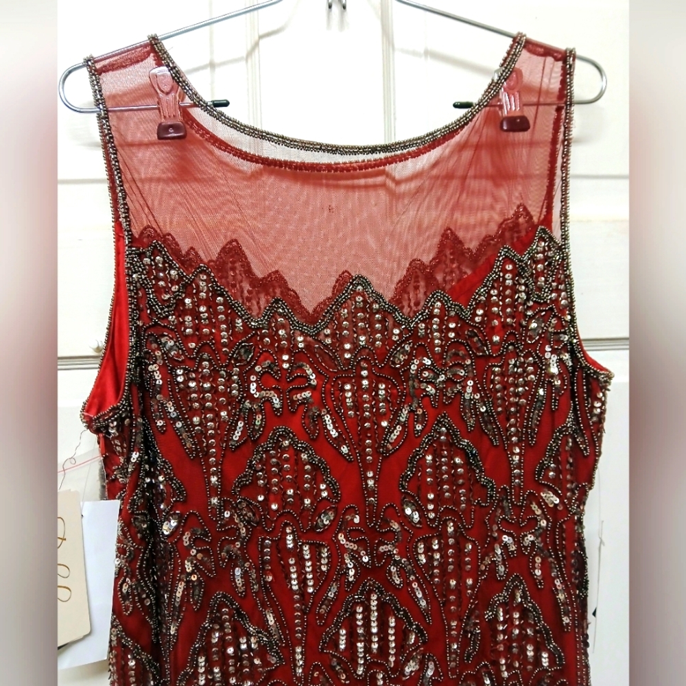 Prelude Elegant Cranberry Red Beaded Rayon Knee High Dress Size 16 New With Tags - Picture 5 of 11